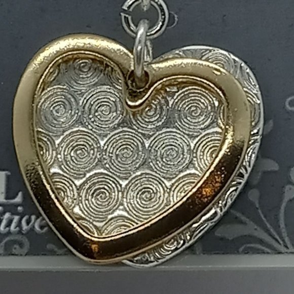 Dressbarn Gold Silver Tone Textured Heart Dangle Drop Layered Wire Earrings - Picture 3 of 5